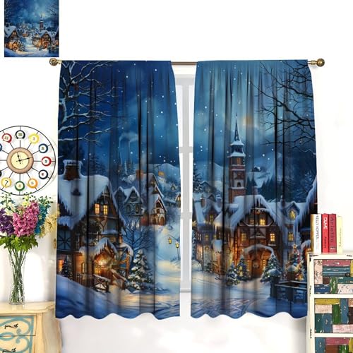 TOWINSFB Christmas Tree Town Cabin Blackout Curtains - 42x84 Inches Pack of 2