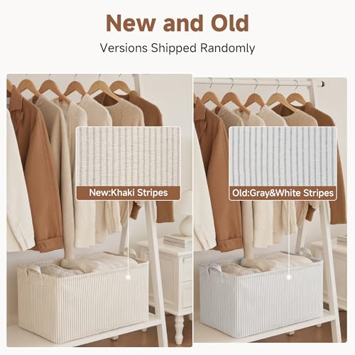 StorageWorks Fabric Storage Bins 16.5 x 12 x 10.25 inches Khaki & Beige Stripes 2-Pack