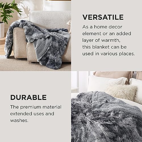 Bedsure Faux Fur Fluffy Sherpa King Bed Blanket Tie Dye Grey 108x90