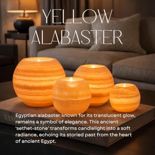 CraftsOfEgypt Large Alabaster Candle Holder - Natural Stone Tealight & Votive Decor