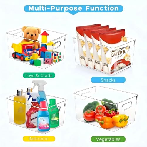 SKTEET W-01 Set of 8 Clear Plastic Stackable Storage Bins for Pantry & Kitchen Organization