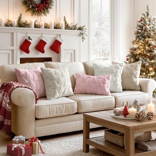 MIULEE 18x18 Pink Christmas Pillow Covers Set of 2 Holiday Decor