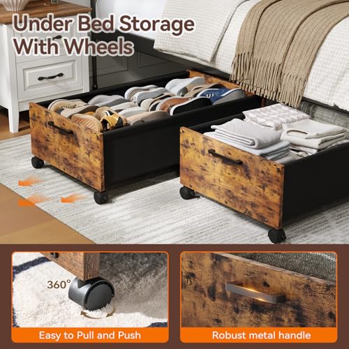 Rustic Brown 90L Under Bed Storage with Wheels - Space Saving Tall Organizer