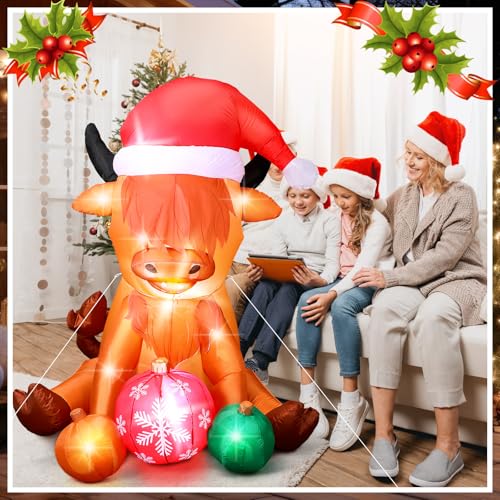 4.9 ft Christmas Inflatable Cow with Santa Hat