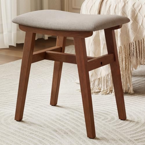 Walnut Solid Wood Vanity Stool with Padded Seat - Versatile Footrest Ottoman