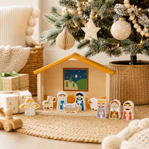 Kate & Milo 10-Piece Wooden Nativity Playset - Nativity Set for Toddlers