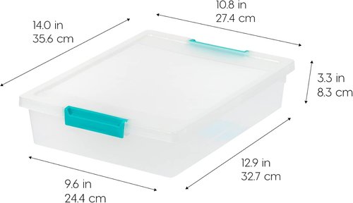 IRIS USA Craft Storage Bins - 6 Qt. Clip Box Organizer with Lids, 4-Pack | Stackable Clear & Seafoam Blue
