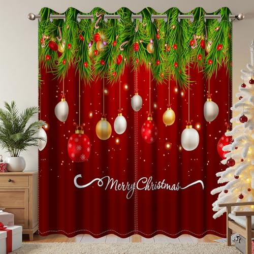 Christmas Blackout Curtains 53x63 in Red (2 Panels) - Living Room Window Drapes