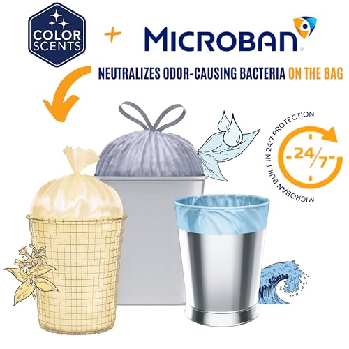 4 Gallon Small Trash Bags with Drawstring & Microban - 720 Pack, Scented Varieties Including Lavender & Ocean Mist - Ideal for Bathrooms & Small Waste Bins (Variation of THIS listing: 1 Count Pack 720)
