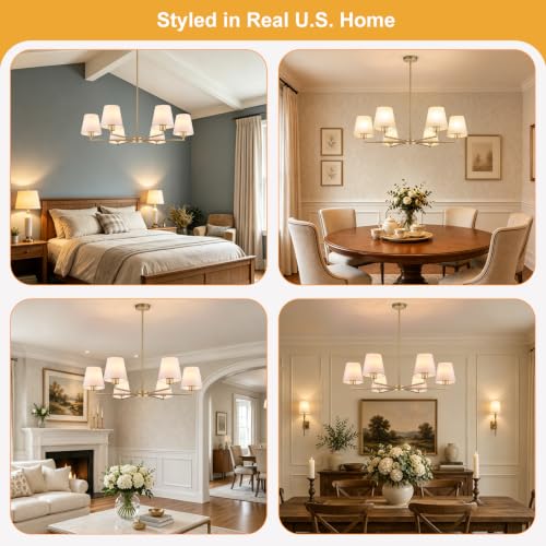 Lynnoland Brushed Gold & White Fabric Shade Chandeliers 36" No Assembly