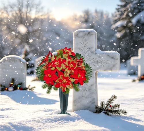 Artificial Christmas Poinsettia Cemetery Flowers - Grave Decoration Wreath