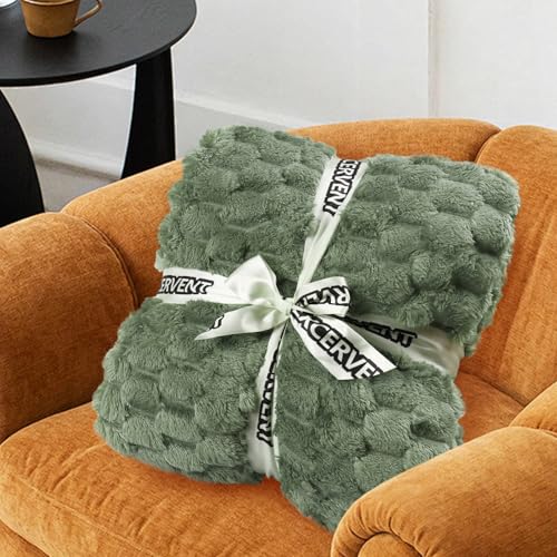 Excervent Flannel Fleece Throw Blanket(40x50 inches)for kids and pets, Big 3D Clouds Stylish Hexagon Jacquard Decorative Fuzzy Blankets for Household, Camping, and Travel, Super Soft Cozy, Sage Green