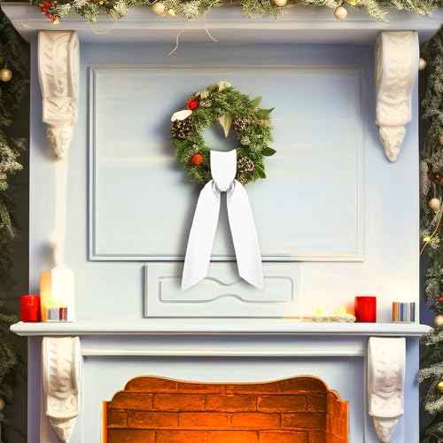 RunNico 2 Pack Front Door Wreath Blank Sash - 3.3" W x 52.8" L White Plain Wreath Accessories for Christmas Halloween Party Yard Wall Doorway Outdoors Decoration