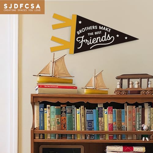 Boys Room Decor, Brothers Make the Best Friends Wall Hanging Pennant Flag Banner, Trendy Black Wall Decorations for Kids Boys Toddler Nursery Room Bedroom Playroom Decor