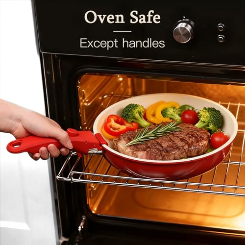 Red and Black Gradient 11-Piece Nonstick Cookware Set with Detachable Handles