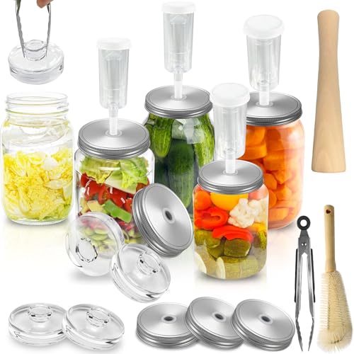 Klemon B Fermentation Kit for Wide Mouth Mason Jars - 25pcs with Stainless Steel Lids & Weights
