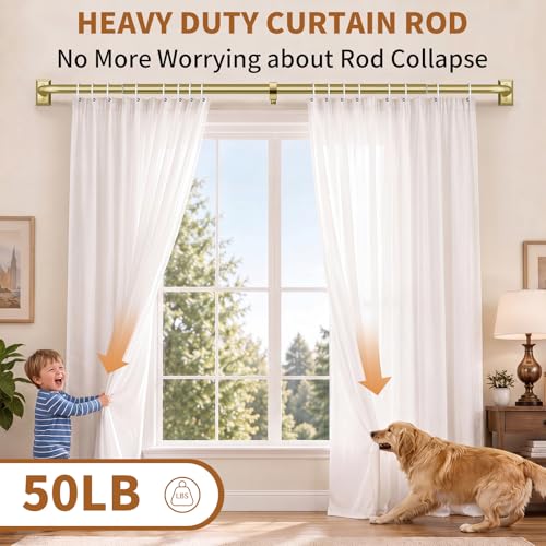 Gold Curtain Rods 48-90 Inch Wrap Around Heavy Duty Window Treatment, Modern Room Darkening