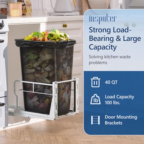 Insputer Silver Single Pull Out Trash Can Cabinet with Soft-Close Slides