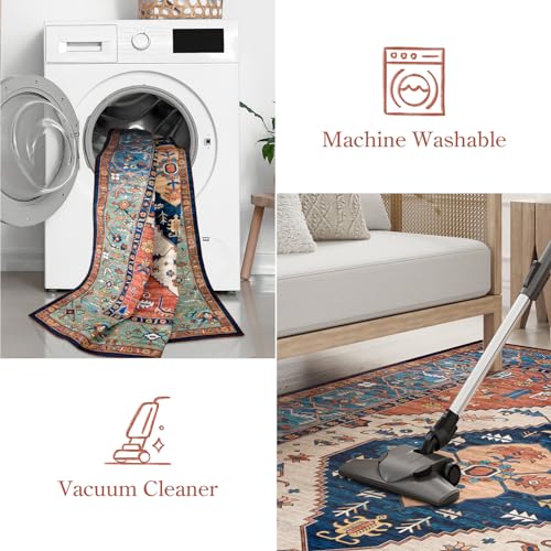 6x9 Rust Oriental Washable Rug - Non-Slip Vintage Area Carpet for Living Room