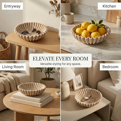Beige Resin Large Decorative Bowl for Entryway & Home Decor - 10 Inch Key Catchall