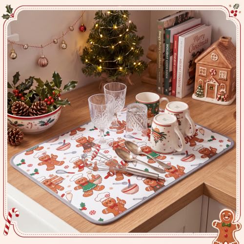 Gingerbread Chef Dish Drying Mats (2 Pack) — Christmas Kitchen Decor, 15x20 in