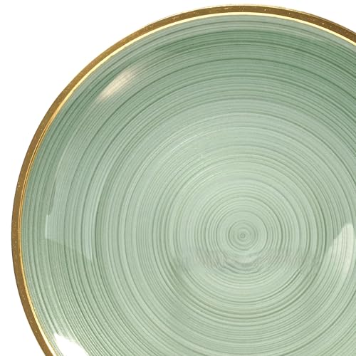 50 Pack Disposable Plastic Plates for Wedding & Party - Belize Green & Gold, 10in Dinner + 7in Salad Plates