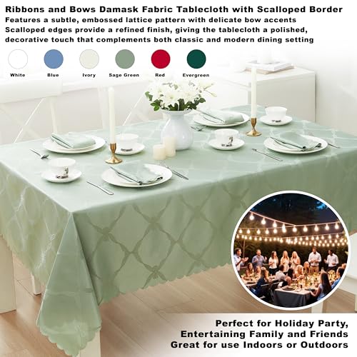 Newbridge 60 x 102 Inch Sage Green Ribbons & Bows Damask Tablecloth