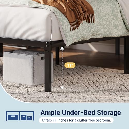 Full Size Metal Bed Frame with Storage - Black, 12 Inch Platform Bed with Under-Bed Space & Assembly
