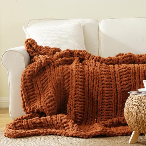 BATTILO Rust Throw Blanket for Couch - Caramel 50x60 Chunky Fall Decor
