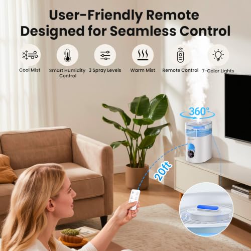 Large Room Humidifier with Cool & Warm Mist 6L for Bedroom and Living Room