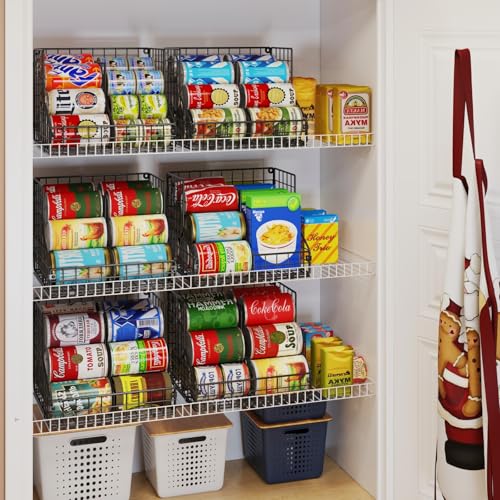 S-4 Pack Stackable Can Organizer for Pantry with Adjustable Dividers - Metal Wire Cans Storage Dispenser