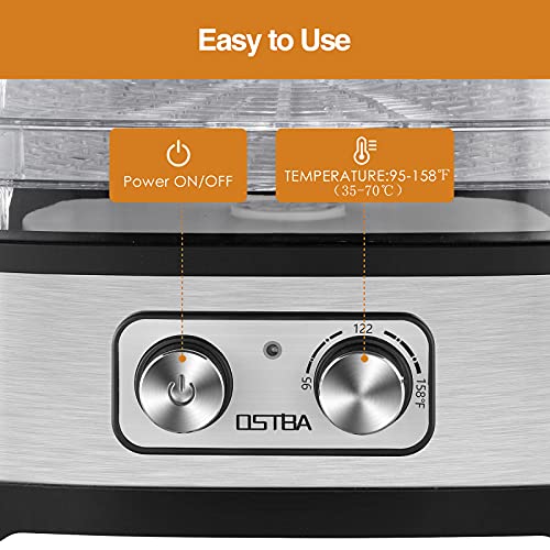 OSTBA Food Dehydrator with 5 Trays & Knob Control - Adjustable Temperature, Compact & BPA-Free