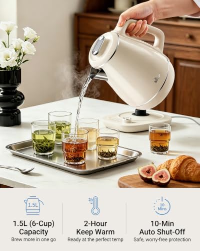 Bear 1.5L Electric Kettle - 304 Stainless Steel, Fast Boil, Cool Touch