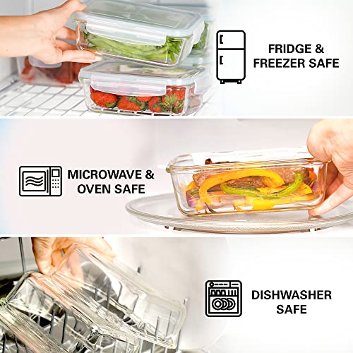 Razab 16 Pc Glass Meal Prep Containers Set with Blue Lids - Airtight & Reusable