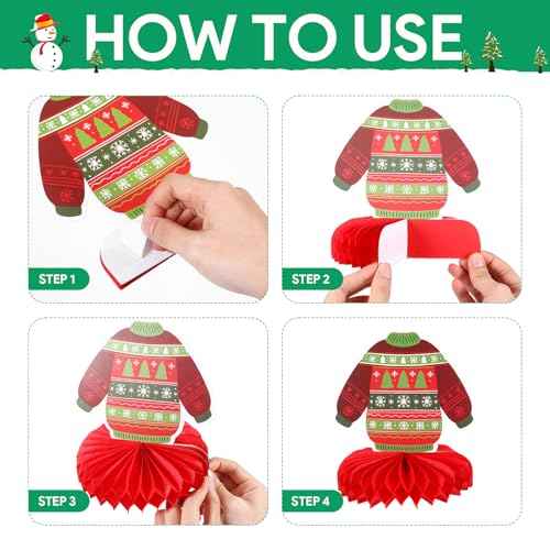 Ugly Sweater Table Decor 9 Pcs 3D Ugly Sweater Party Supplies Xmas Honeycomb Cutouts Centerpieces Decorations Tables Topper for Christmas Party Winter Holiday