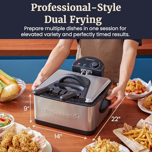 Elite Gourmet 4.5 Qt Deep Fryer with Dual 2-Quart Baskets - Stainless Steel & Black Variation