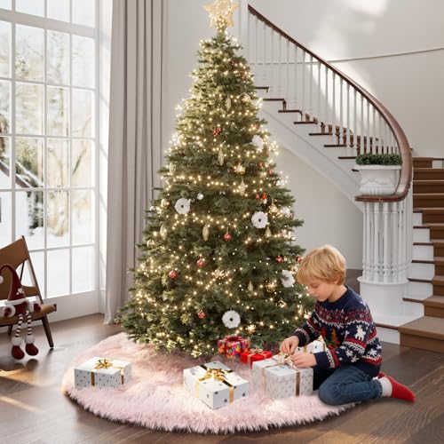 BSSN Upgraded Pink Faux Fur Christmas Tree Skirt - 60 Inch Plush Holiday Base Cover