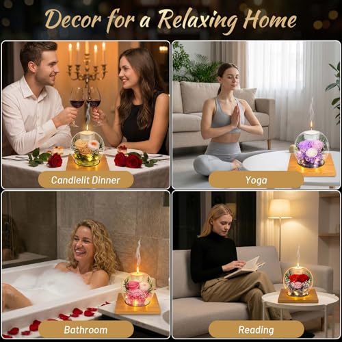 ENERLEAF Colorful Preserved Real Rose in Glass with Scented Candles – Forever Flower Gift