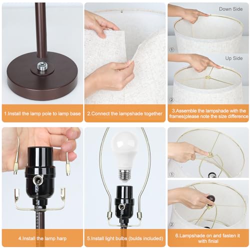 Adjustable Height Bedside Table Lamps Set of 2 - Brown + Beige Shade, 3 Color Temperatures, Modern Nightstand Lamps for Bedroom and Living Room