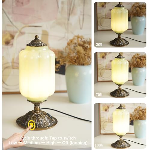 YESIDS Green Vintage Milk Glass 3-Way Dimmable USB-C Bedside Table Lamp