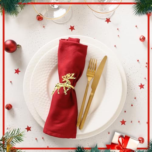 Tioncy 24 Pcs Christmas Napkin Rings - Reindeer & Ball Tree Gold Set