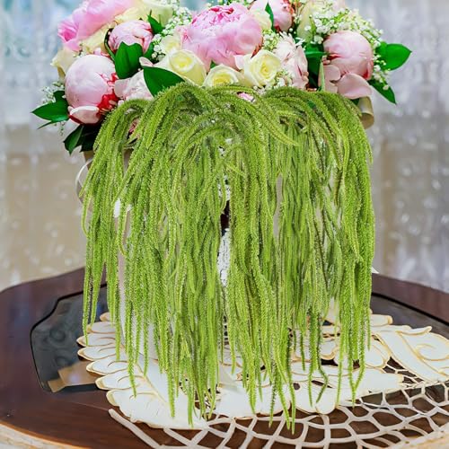 Artificial Amaranthus Flowers - Green, 24 Inch, 12 Pcs for Wedding & Decor - Faux Cascading Plants