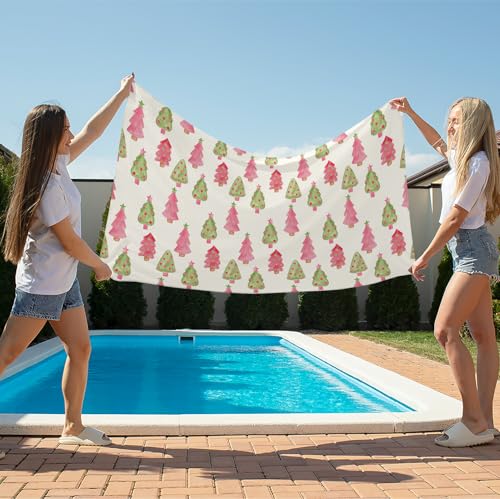 Preppy Christmas Sand Towel, Pink and Green Tree Pool Towels, Large