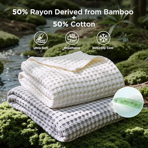 Cooling Waffle Blanket for Hot Sleepers - Ivory King 104 x 90 Inches Variation 01