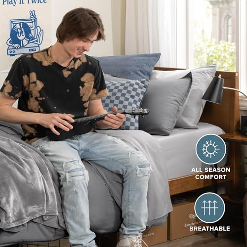 Twin XL Bedding Set - Grey & Light Grey 5 Piece Bed-in-A-Bag by Bare Home - All Season Comfort