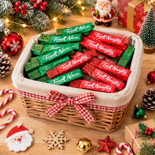 Tinlade Christmas Clothespins 30 Pcs Red & Green Team Naughty Nice Decor