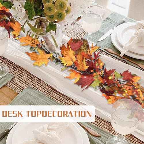 5.9 FT Fall Leaves Decor Fall Garland with Seeds, Fall Decorations Maples Leaves Garland Autumn Harvest Halloween Thanksgiving Decor Indoor Outdoor