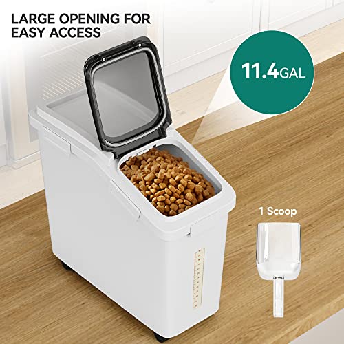 White 11.4 Gallon Large Ingredient Flour Storage Bin with Wheels & Scoop
