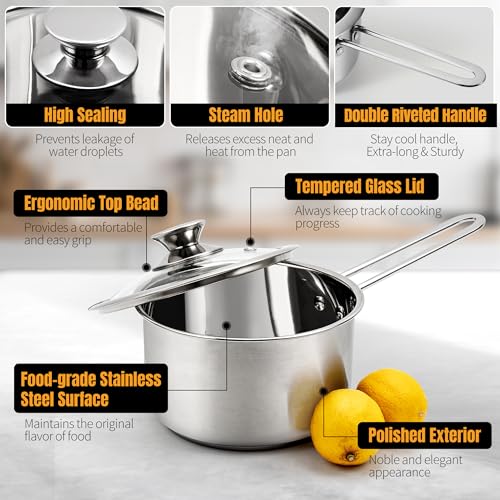 Aufranc 6-Piece Stainless Steel Nonstick Induction Cookware Set - Includes 2 Qt, 2.6 Qt, 3.7 Qt Pots with Lids