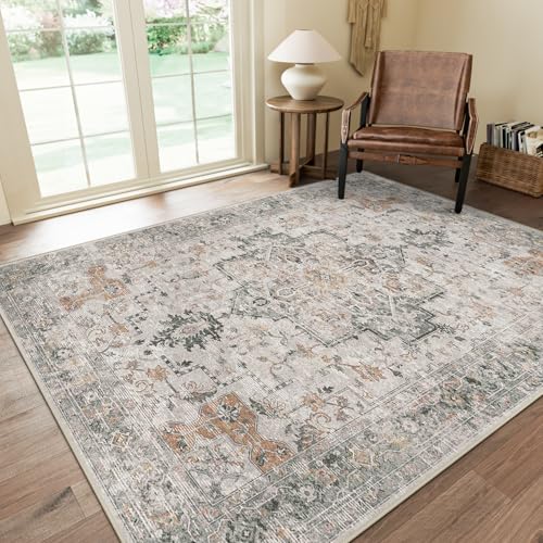GENIMO 8x10 Light Taupe Brown Washable Area Rug - Non Slip Living Room Decor
